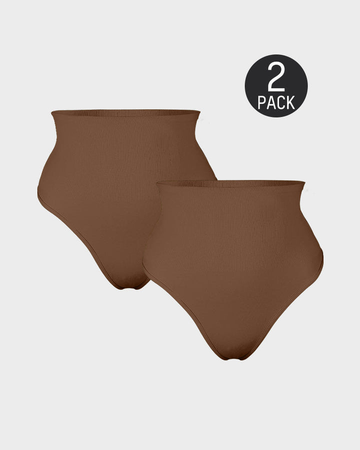Mid-Waist Tummy Control Thong Panties (2 Pack)