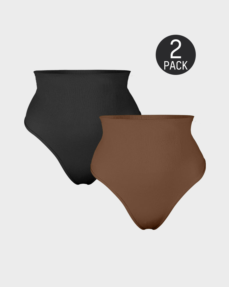 Mid-Waist Tummy Control Thong Panties (2 Pack)