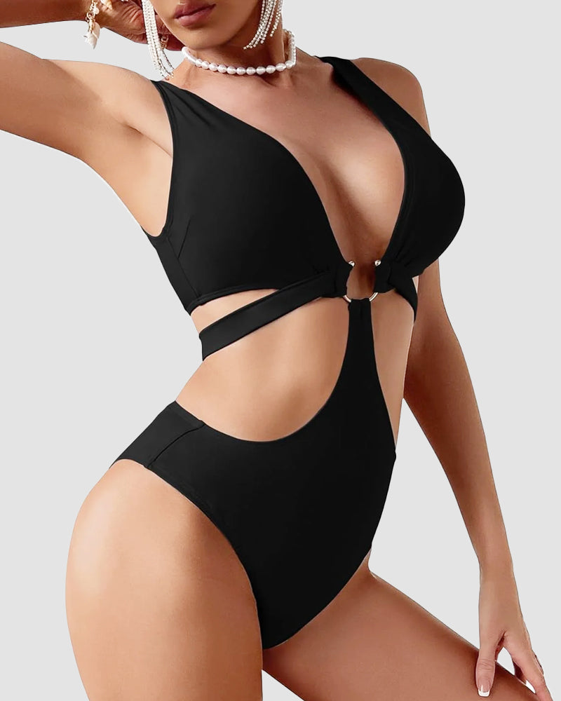 LilyLove®Sexy Metal O Ring Linked Cutout Low Cut One Piece Swimsuit