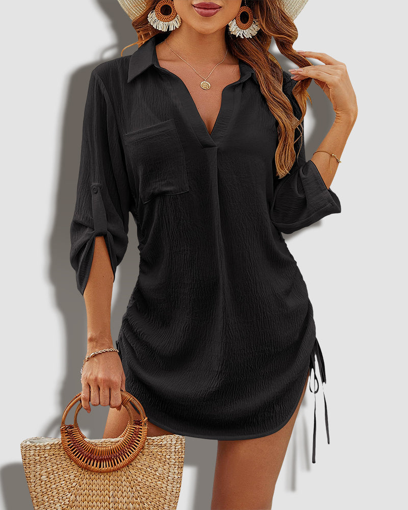Coverup Drawstring Beach Dress Shirt