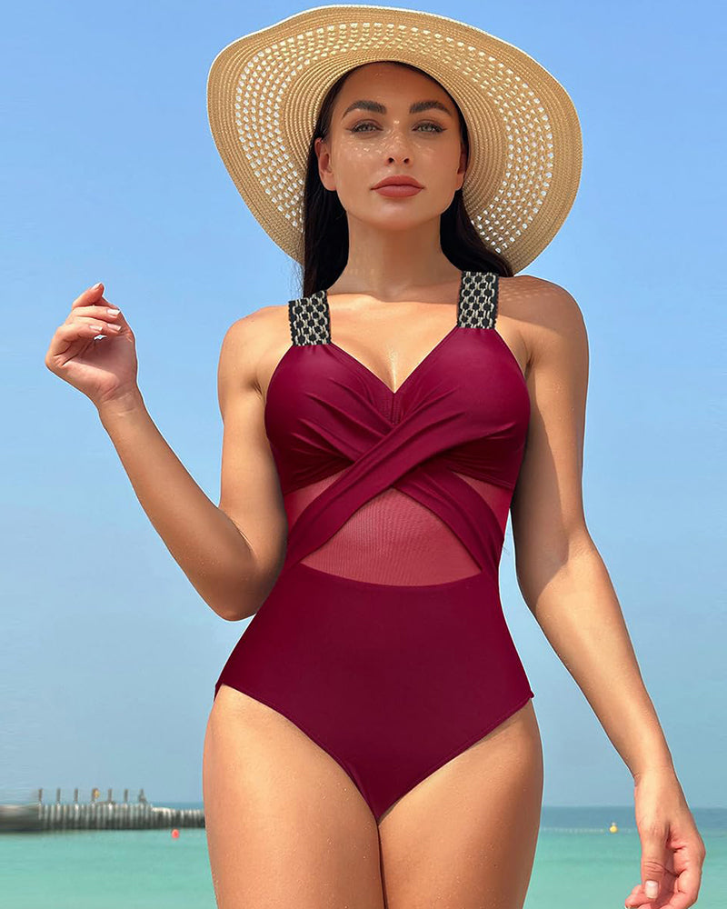 LilyLove® One Piece Swimsuit V Neck Sling Gauze Swimwear