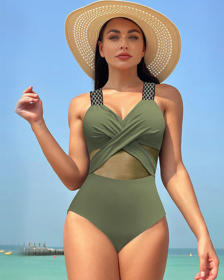 LilyLove® One Piece Swimsuit V Neck Sling Gauze Swimwear