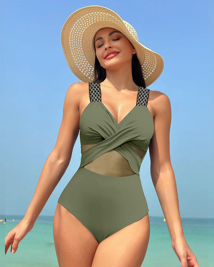 LilyLove® One Piece Swimsuit V Neck Sling Gauze Swimwear