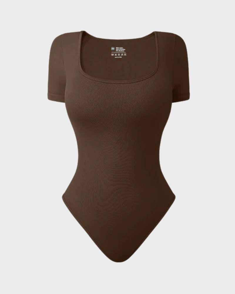Sexy Ribbed Square Neck Thong Bodysuit (2 Pcs)