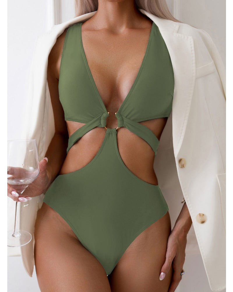 LilyLove®Sexy Metal O Ring Linked Cutout Low Cut One Piece Swimsuit