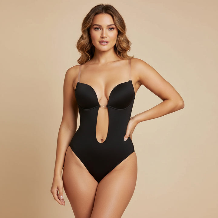 Backless Strapless U Plunge Thong Bodysuit