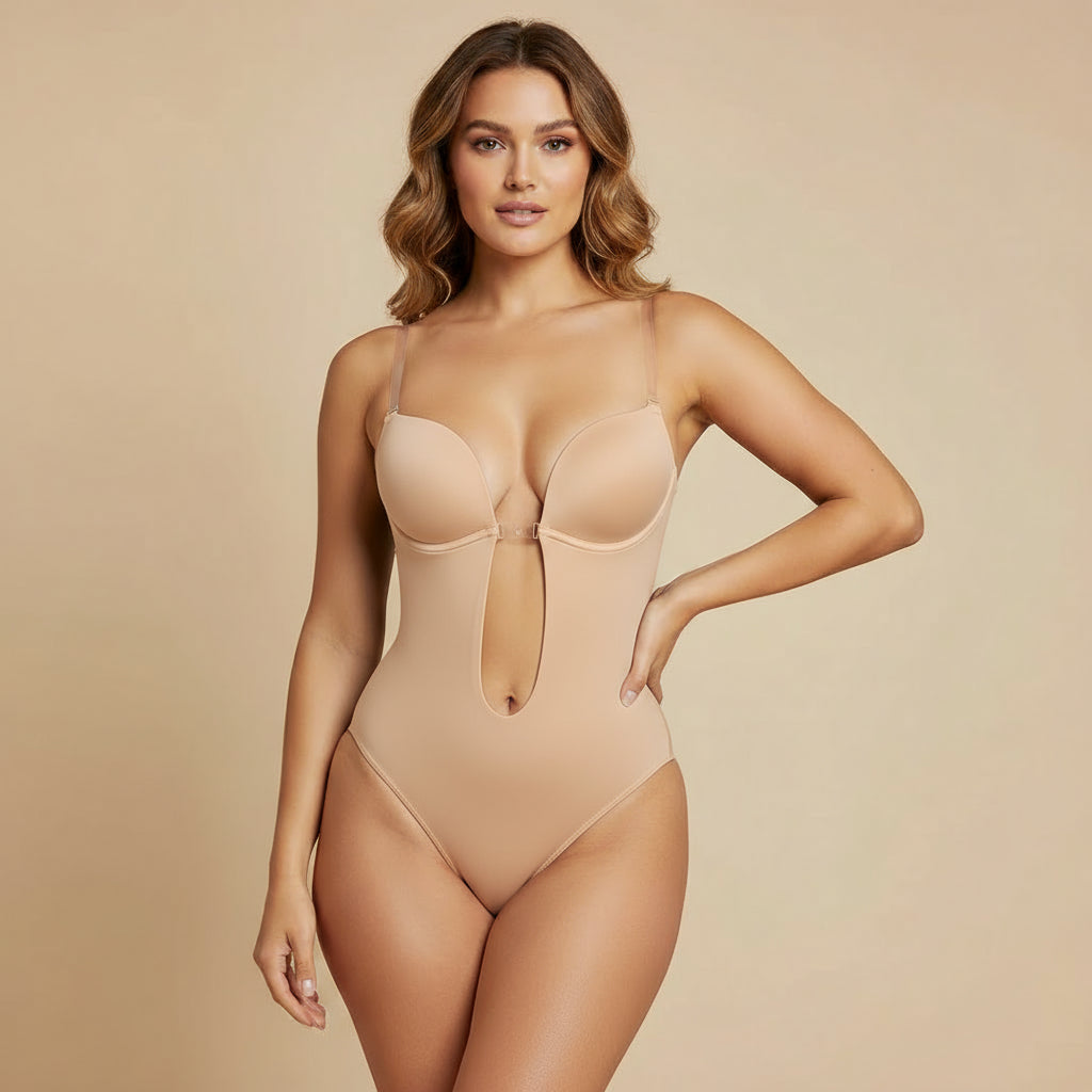 Backless Strapless U Plunge Thong Bodysuit