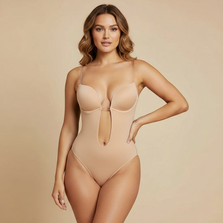 Backless Strapless U Plunge Thong Bodysuit