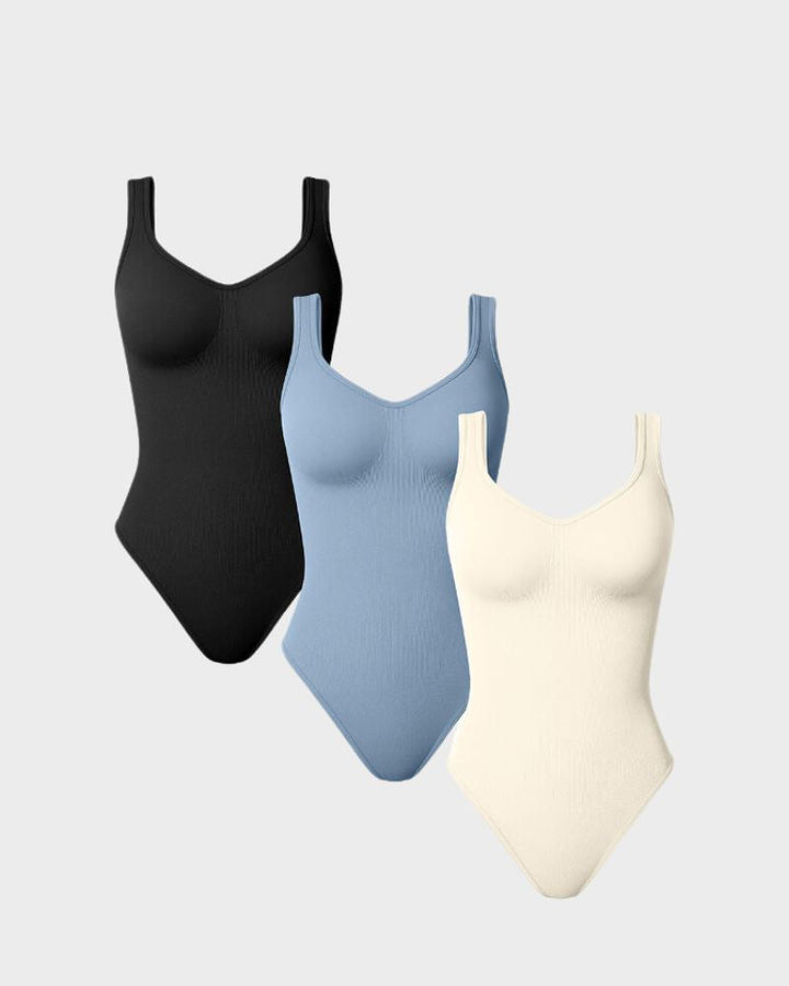 Scoop Neck Ribbed Sculpting Thong Bodysuit