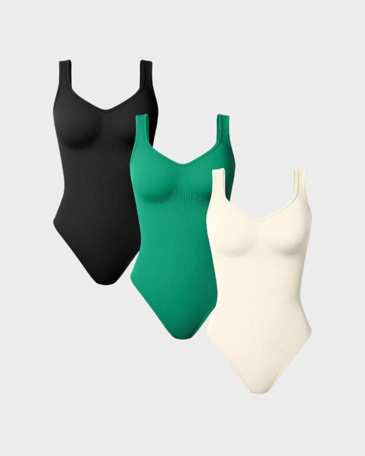Scoop Neck Ribbed Sculpting Thong Bodysuit