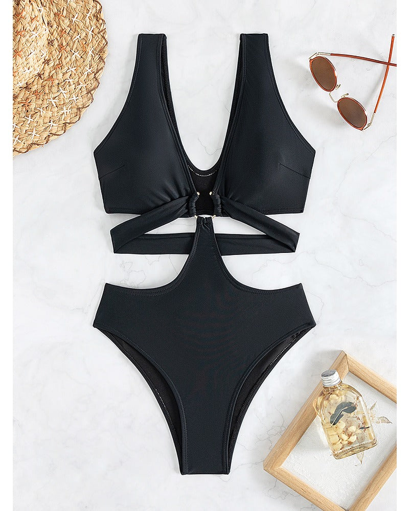 LilyLove®Sexy Metal O Ring Linked Cutout Low Cut One Piece Swimsuit