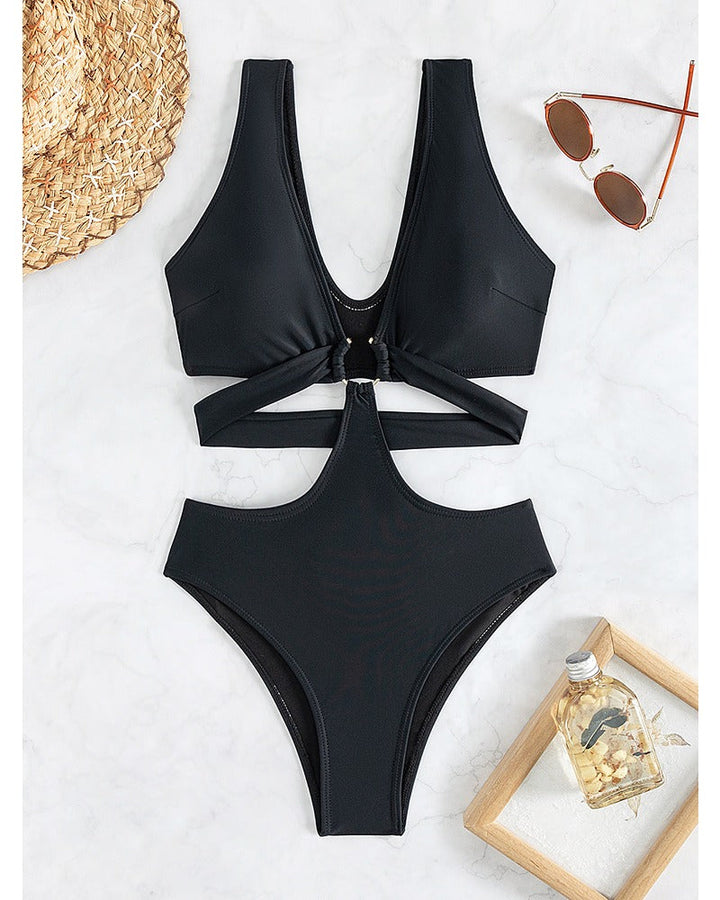 LilyLove®Sexy Metal O Ring Linked Cutout Low Cut One Piece Swimsuit
