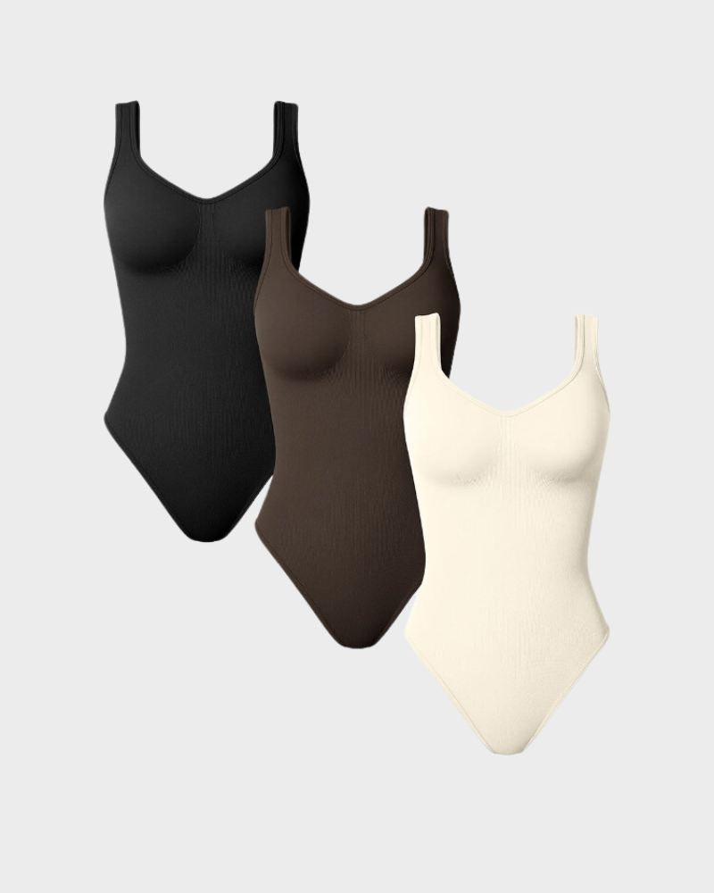 Scoop Neck Ribbed Sculpting Thong Bodysuit