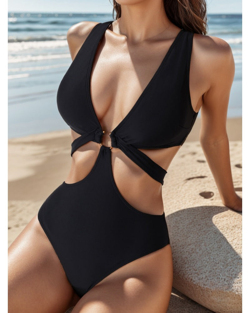 LilyLove®Sexy Metal O Ring Linked Cutout Low Cut One Piece Swimsuit